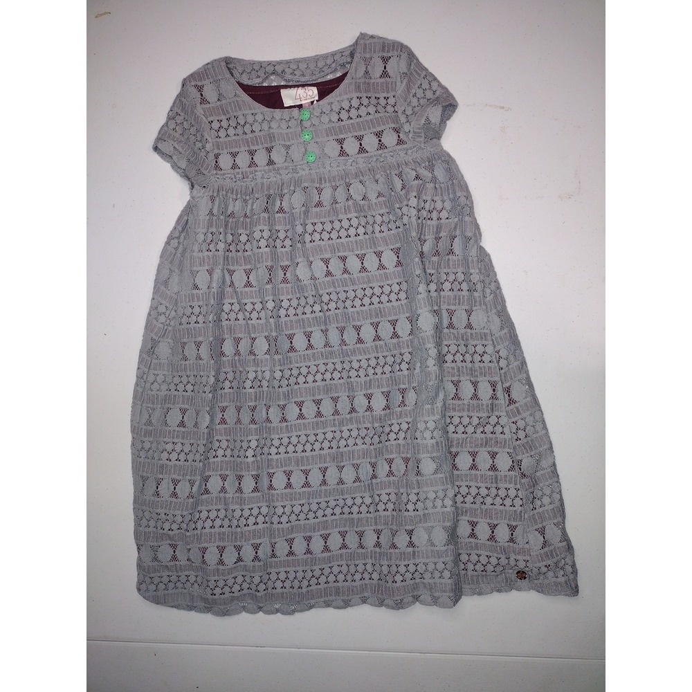 Matilda Jane 435 Girls Size 8 Gray Lace Dress Short Sleeve Lined